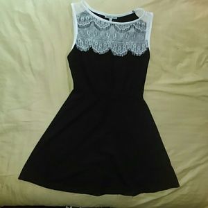 Black dress, white lace cutout